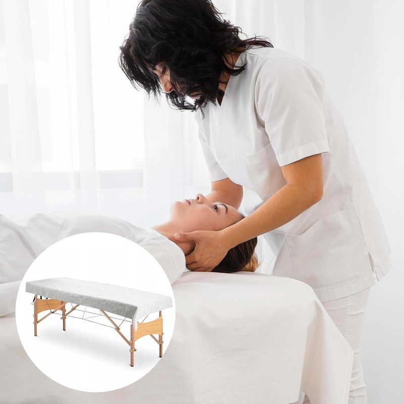 Skiennix Disposable Massage Bed Covers - 100 Pack White Non-Woven Fabric Sheets | Waterproof & Breathable