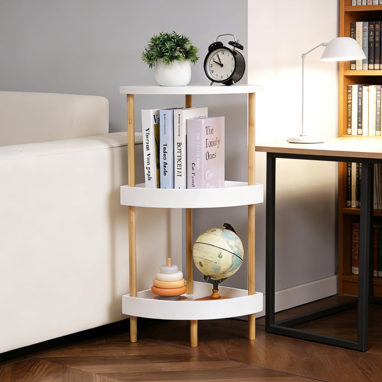 WSLUKVII 3-Tier Bamboo Corner Shelf - No Screws, Twist & Lock Assembly in 5 Mins, 5-Layer Lacquer Finish, Sturdy & Anti-Tip Design for Kitchen, Bathroom, Living Room, Easy to Clean
