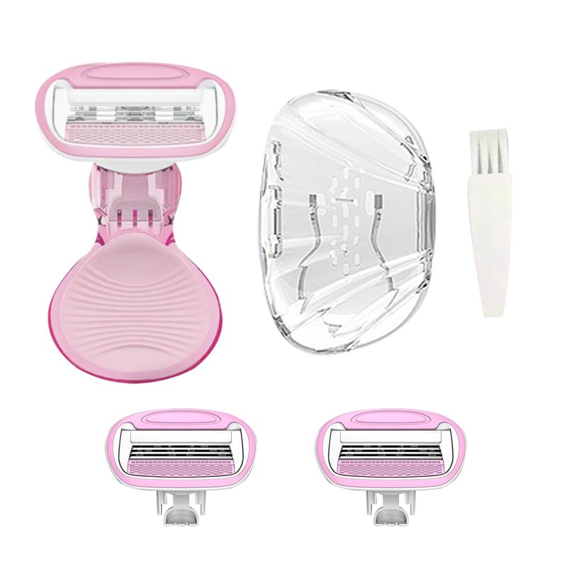 KoudHug Travel Razors for Women, 1 Count, Sensitive Skin Travel Size Razor, 2 Mini Razor Refills, Beach Vacation Essentials (Pink)