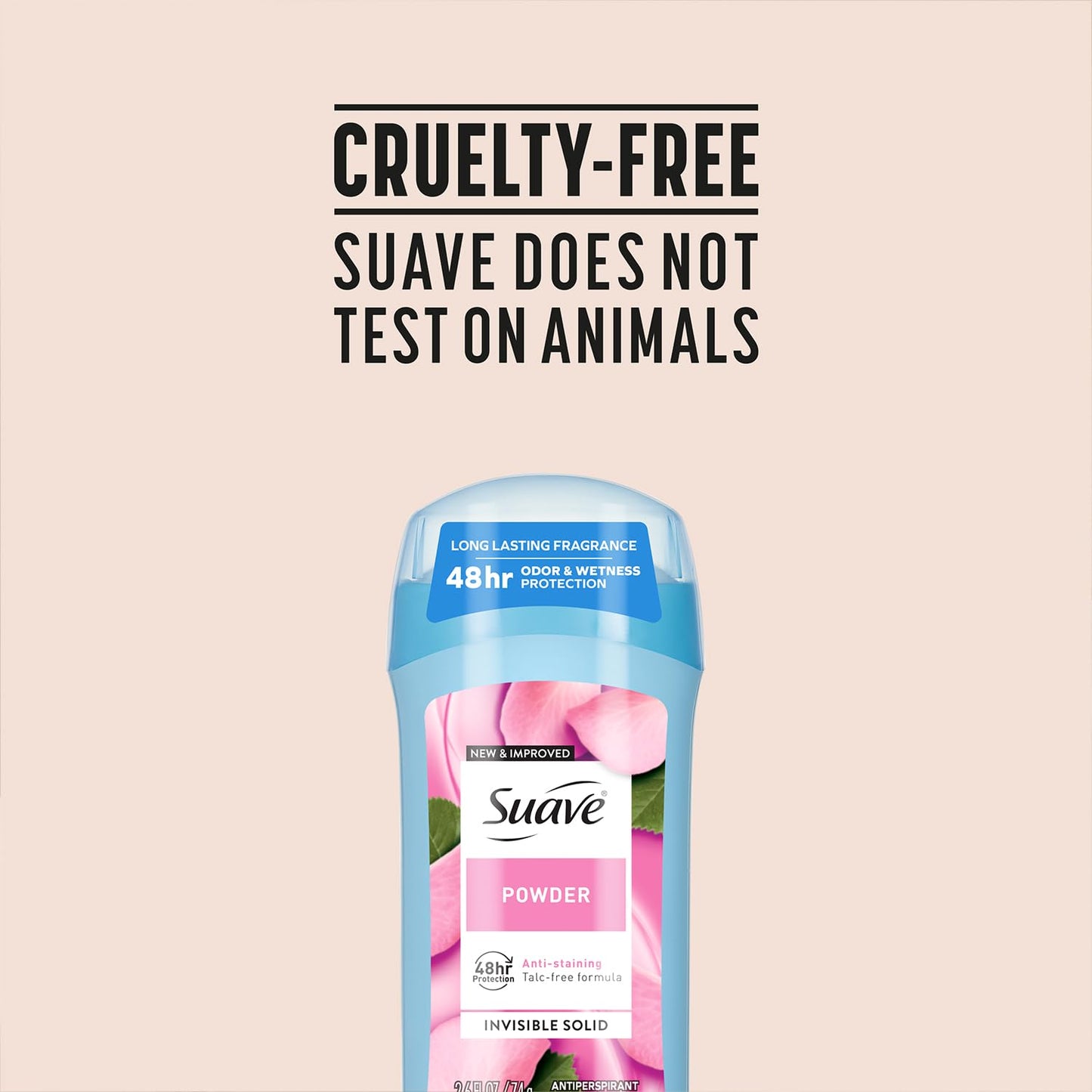 Suave Antiperspirant Deodorant for Women, Powder, 4-Pack – Anti-Staining Invisible Solid, Talc-Free, 2.6 Oz Ea