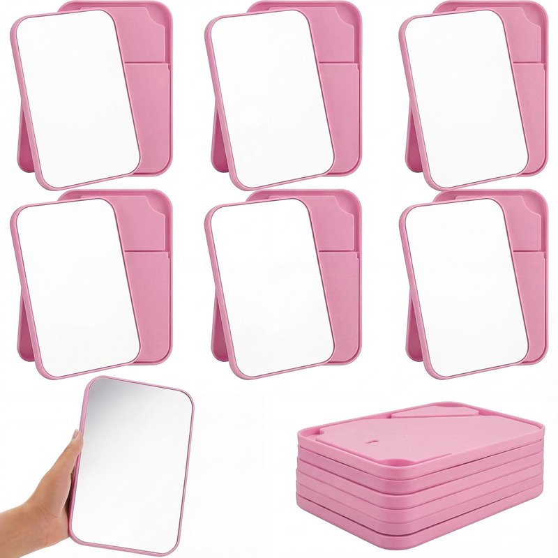 Cinnvoice 12 Pack Desktop Makeup Mirror Bulk 90° Adjustable Portable 8" Vanity Table Mirror with Stand, Folding Travel for Makeup Party Spa Party, Women, Cosmetics Personal Beauty (Rose Red)