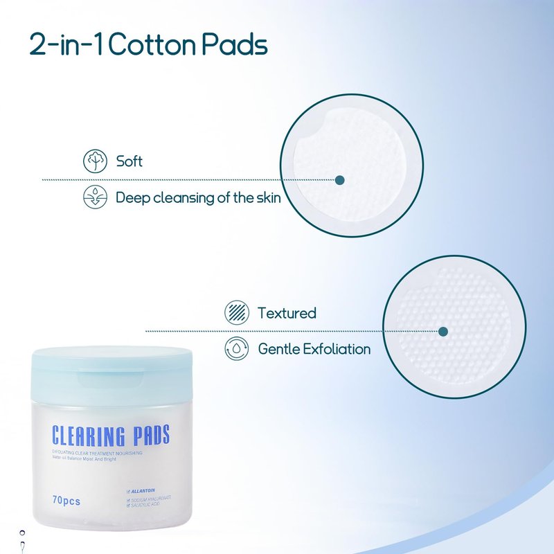 Shodu Salicylic Acid Toner Pads Face Care, Gentle Pore Shrinking Face Exfoliator Toner Pads, Soothing Skin Care Dual Texture Salicylic Acid Pad, Oil Control Deep Cleansing Facial Cotton (Pack of 70)