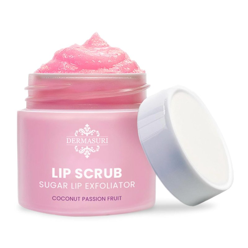Dermasuri - Lip Exfoliator Scrub & Moisturizer - Sugar Scrubs, Overnight Hydration & Softening - Brighten & Soften Dark Lips For Men & Women -Soothing Dryness -Coconut Passion Fruit Flavor - 20g/0.7oz