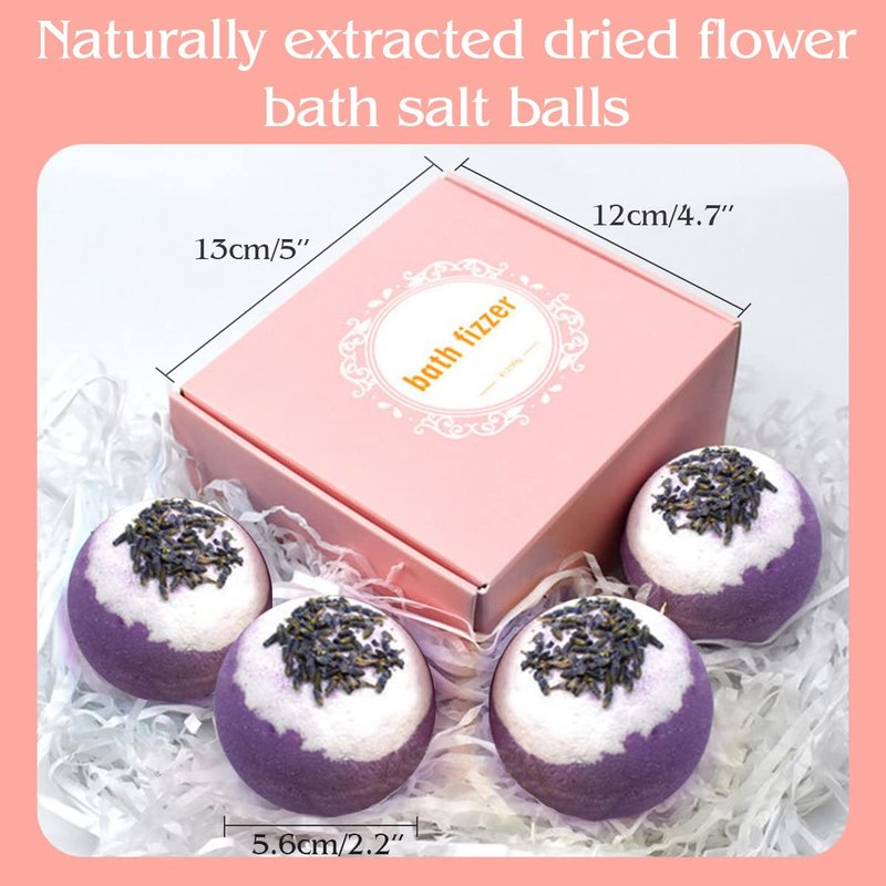 KASTU Dried Flower Bath Bombs Salt Balls,4-Pack Gift Set,Lavender Extract Essential Oils,Moisturizing Dry Skin,Fizzy Spa,Relaxation,Self Care,Relaxing,Bubble Bath Bomb Gifts Idea for Men Women
