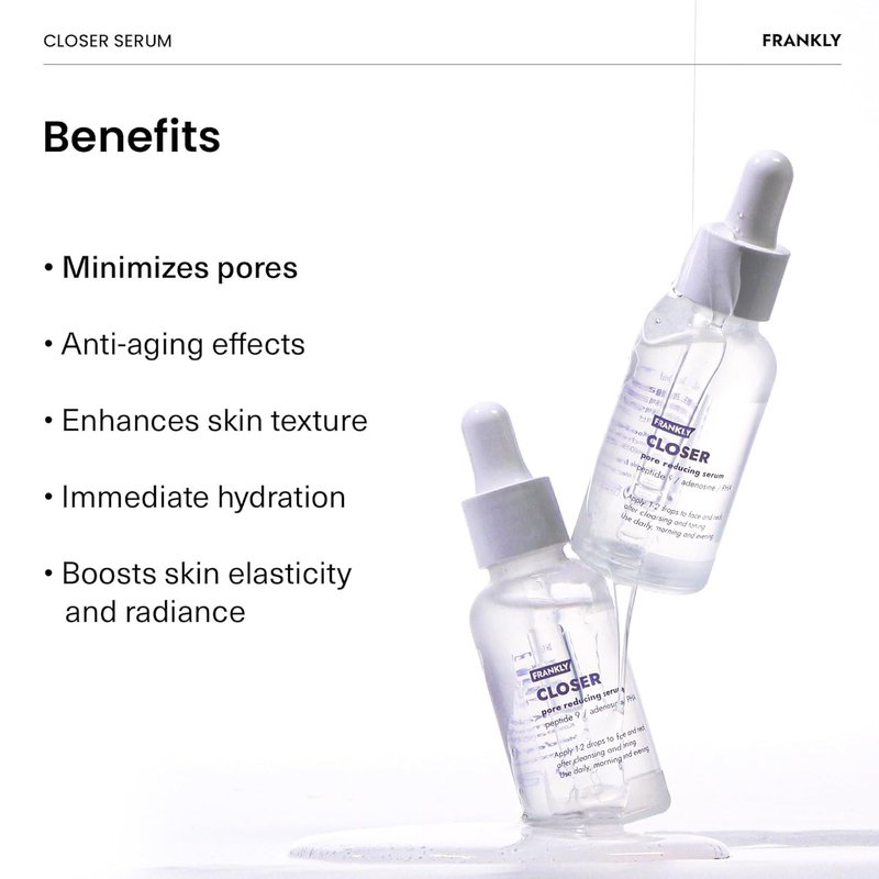 FRANKLY Closer Serum | Pore Minimizer Serum | 9 Peptides, Vegan Collagen, Adenosine, PHA | Korean Pore Minimizer for Glass Skin, Anti-Aging, Hydration, Elasticity | 1.01 fl oz