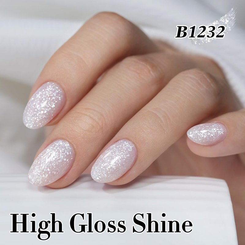 Double Rhythm 15ML Gel Nail Polish Pure Sheer Same Color Same Bottle Soak Off Gel Polish Art Manicure Salon DIY at Home for Women (White Flake Glitter-B1232)
