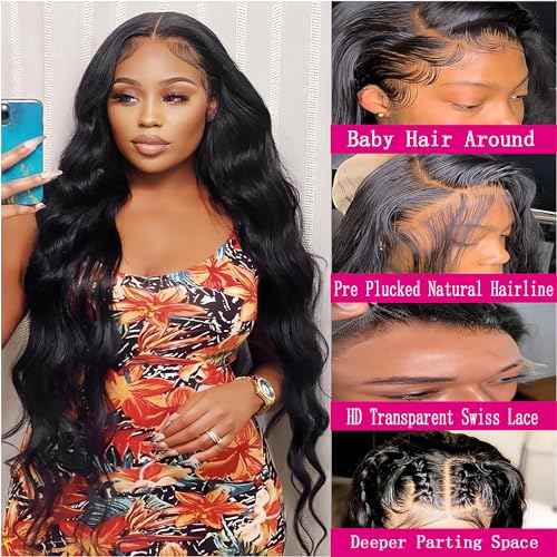 26 Inch 13x4 Lace Front Wigs Human Hair Body Wave Lace Front Wigs Human Hair Pre Plucked 13x4 Hd Lace Frontal Wigs Human Hd Lace Front Wigs for Black Women 180% Density