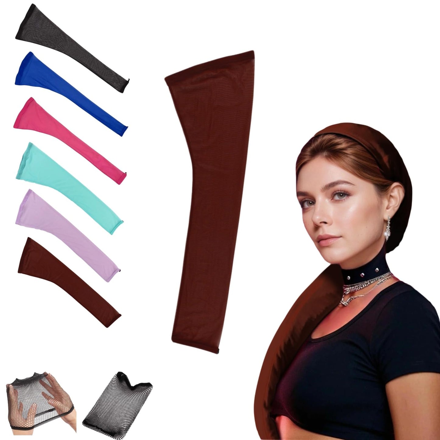 2 Pack Hair Weave Sleeve for Locs, 27.6" Extra Long Stretchy Sleeve for Braids, Dreadlocks & Twists, Adjustable Drawstring Design, Breathable Hair Sleeve for Daily Wear, Workout & Sleep(Brown)