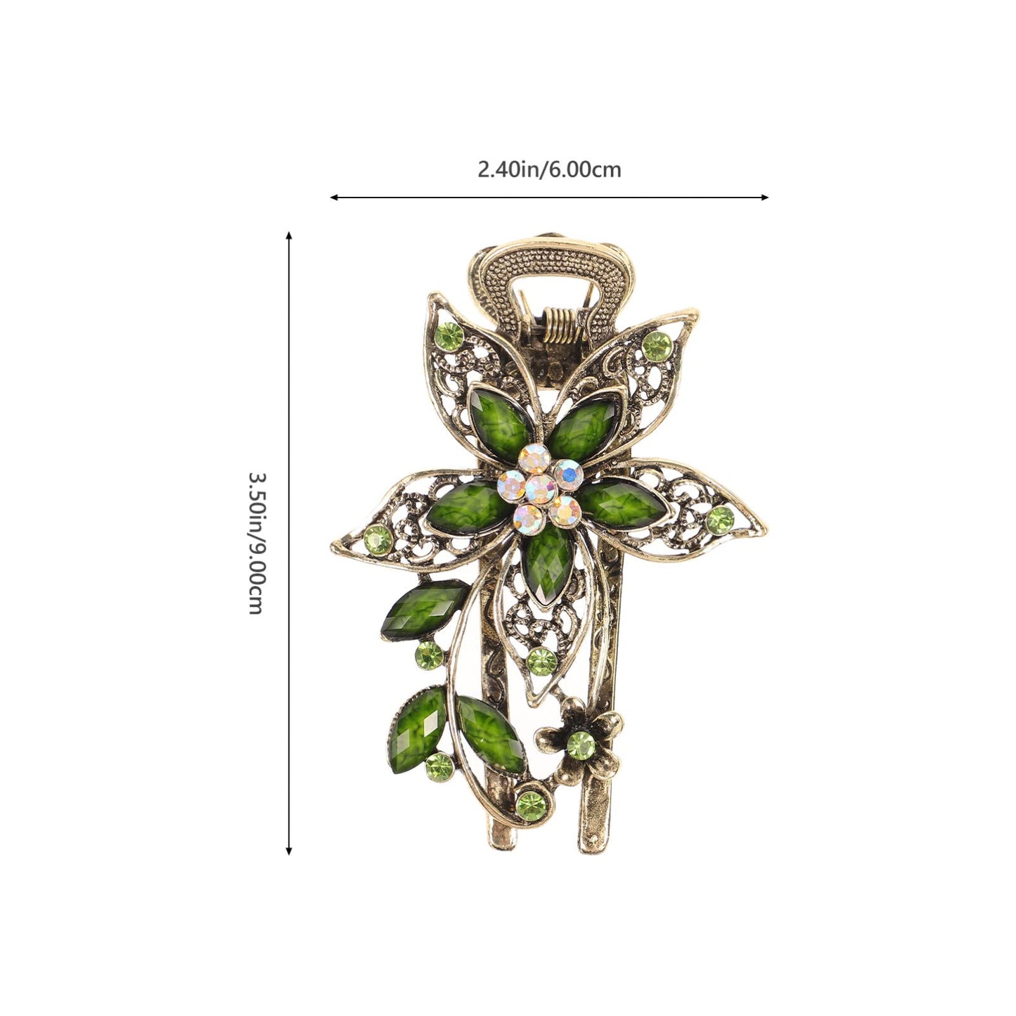 Uonlytech Hair Clip, Green Flower Crystal Hair Clip, Sparkly Glitter Rhinestones Hair Clips French Elegant Hair Barrettes Hair Jewelry for Women Girls