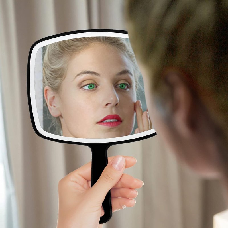 DVHOK 2Pcs Handheld Mirror, Portable Hand Mirror with Hanging Hole in Handle, Black 10.4" L x 7.4" W