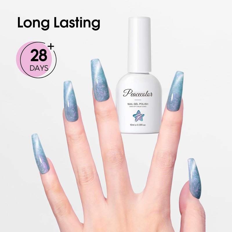PEACECOLOR Cat Eye Gel Nail Polish Magnetic Shimmer Pearl Nail Polish with Magnet 6 Colors Spring Cateye Gel Polish Iridescent Chrome Mermaid Drawing Swirl Shell Thread Effect Gifts for Women