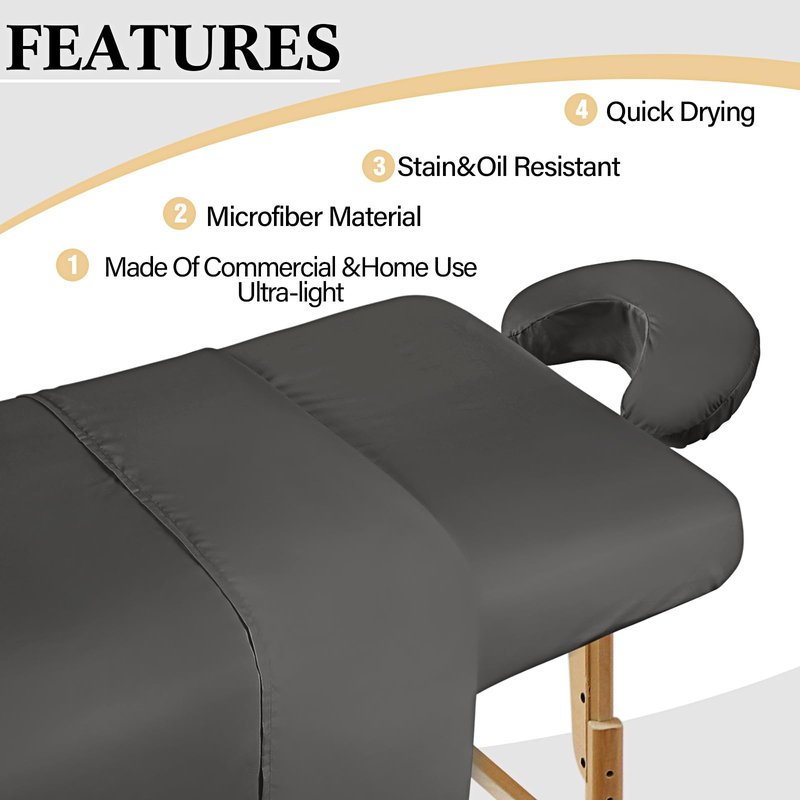 Kinlop 3 Sets Microfiber Massage Table Sheet Set 3 Colors 3 Piece Set Includes Massage Flat Sheet Fitted Sheet and Massage Face Rest Cover Stain Wrinkle-Resistant(Black, Dark Gray, Navy)