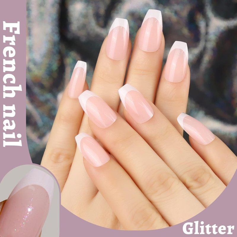 Press On Nails - 288PCS Matte Medium Length Acrylic Ballerina Coffin Nails | Glitter Full Cover Design