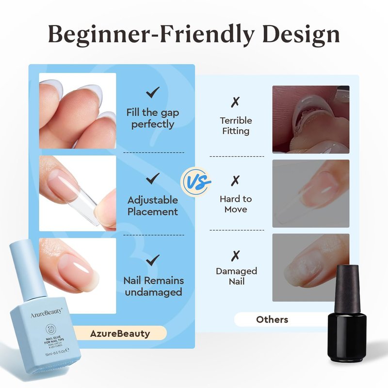 Azurebeauty 10-in-1 Gel Nail Glue - Long-Lasting Acrylic Nail Adhesive | 2 Pcs 15ml for Tips & Rhinestones