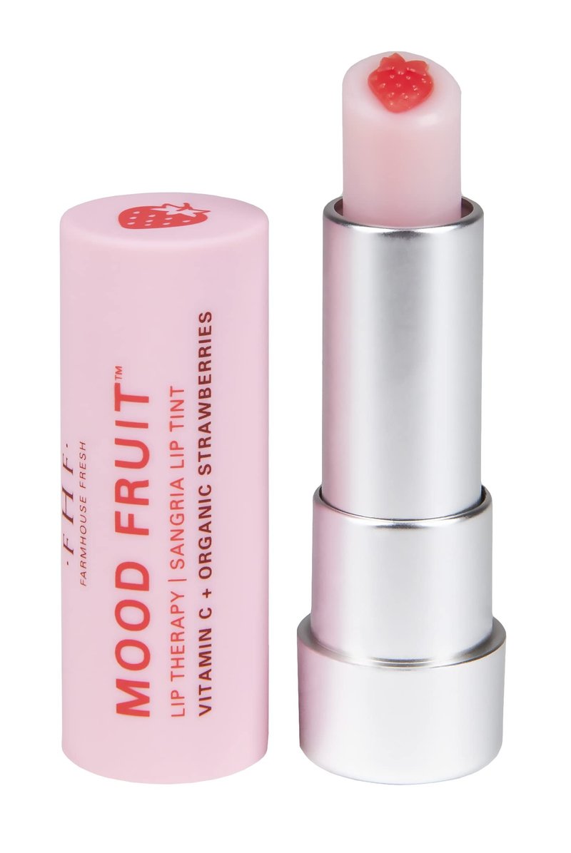 FarmHouse Fresh Shea Butter Lip Balm, Tinted Lip Balm for Dry Lips with Strawberry Mood Fruit Therapy