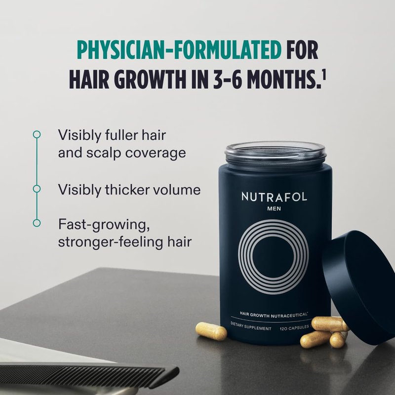 Nutrafol Men's Hair Growth Supplement - Physician-Formulated Collagen Peptides for Thicker Hair | 12 oz Bottle