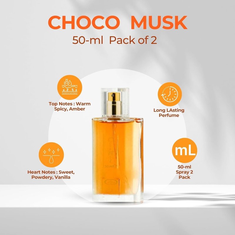 2 pack of Choco Musk Eau de Long Lasting Parfum Spray for Women, 1.65 Ounce 50ML, 80% Vol