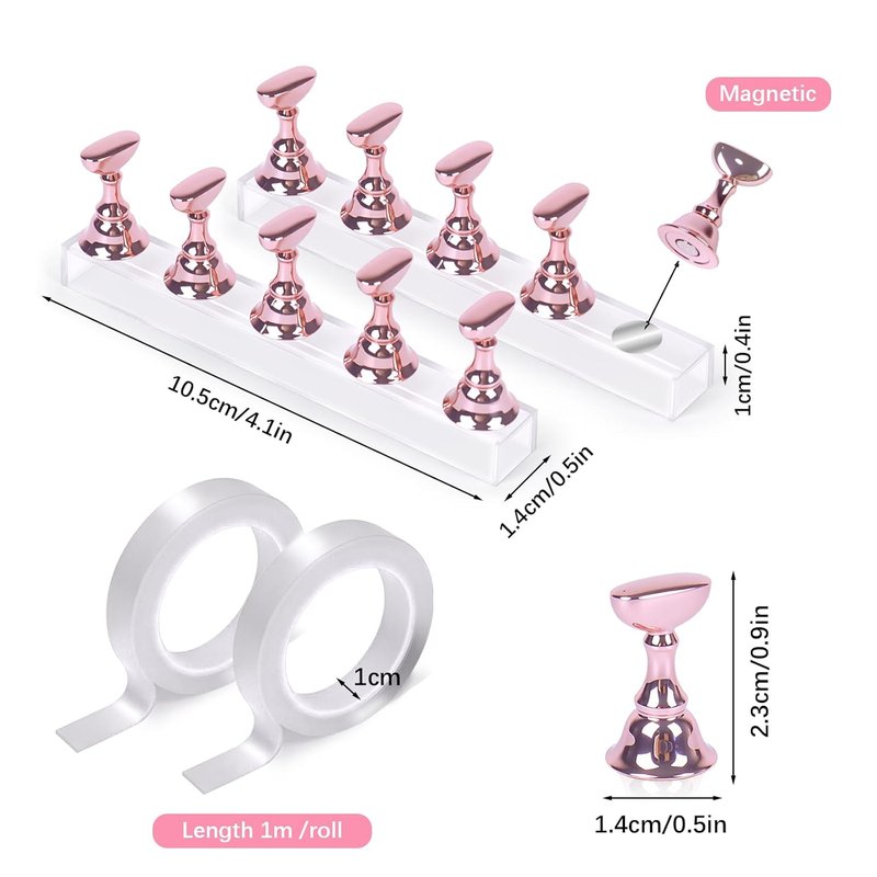 Pink Nail Painting Practice Stand Set - 2 Acrylic Holders with Double-Sided Tape | Nail Art Display Tools for DIY & Salon Use