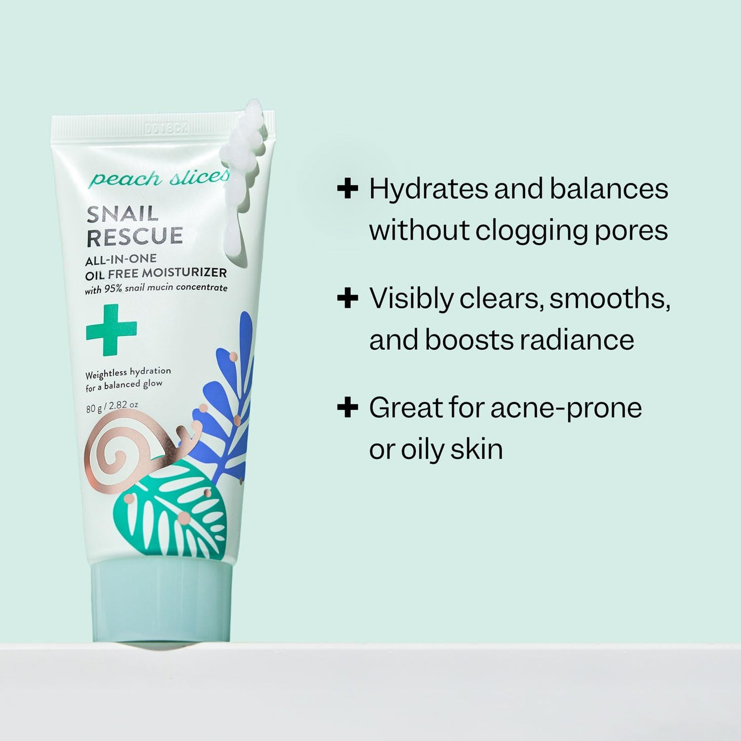 Peach Slices - Snail Rescue All-in-One Oil Free Moisturizer (2.82 oz) - 95% Snail Mucin Concentrate - Weightless - Birch Juice, Hyaluronic Acid & Cica - Clean, Cruelty Free, Korean Skin Care & Beauty