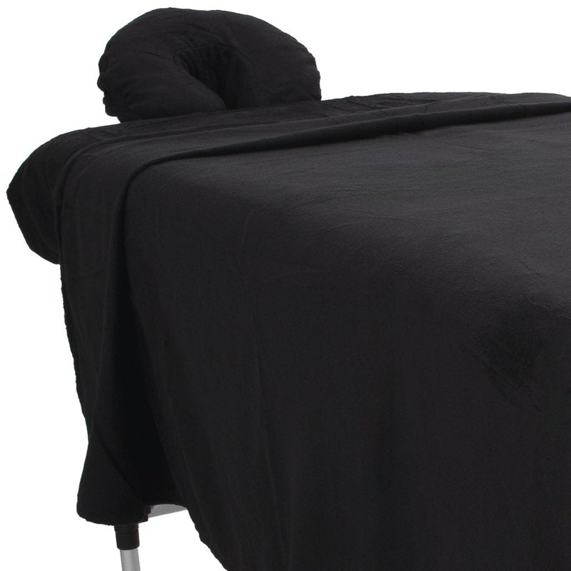 ForPro Luxury TerrySoft 3-Piece Massage Sheet Set, Black, Ultra-Soft, Stain and Wrinkle-Resistant, Includes Flat and Fitted Sheets and Face Rest Cover