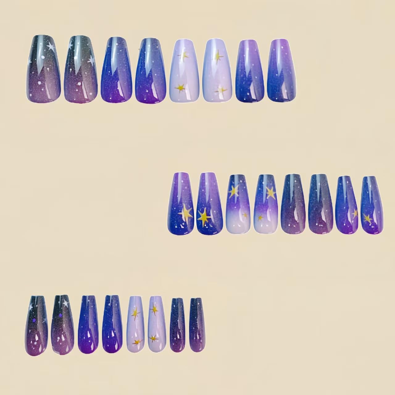 Skiennix Purple Black Ombre Coffin Press-On Nails - Medium Full Cover 24 Pcs for Stunning Manicures