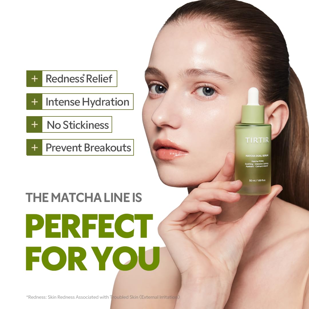 TIRTIR Matcha Dual PDRN Serum - Soothing Red Skin Relief & Glass Skin Glow | 20,000ppm Vegan Matcha, 5% Niacinamide, Hydrating Formula for Sensitive & Acne-Prone Skin