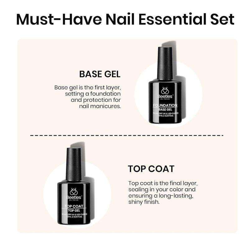 Beetles Gel Nail Polish Set - 2pcs 10ml Base & Top Coat for Long-Lasting Shine | Perfect DIY Manicure Gifts