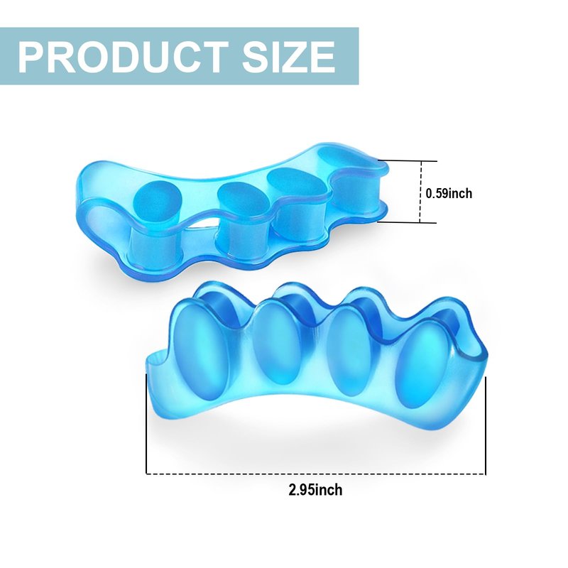 2 Pack Soft Silicone Toe Separators & Spacers for Men & Women, Toe Straighteners for Bunion Relief, Hammer Toe Support & Overlapping Toe Correction - Blue