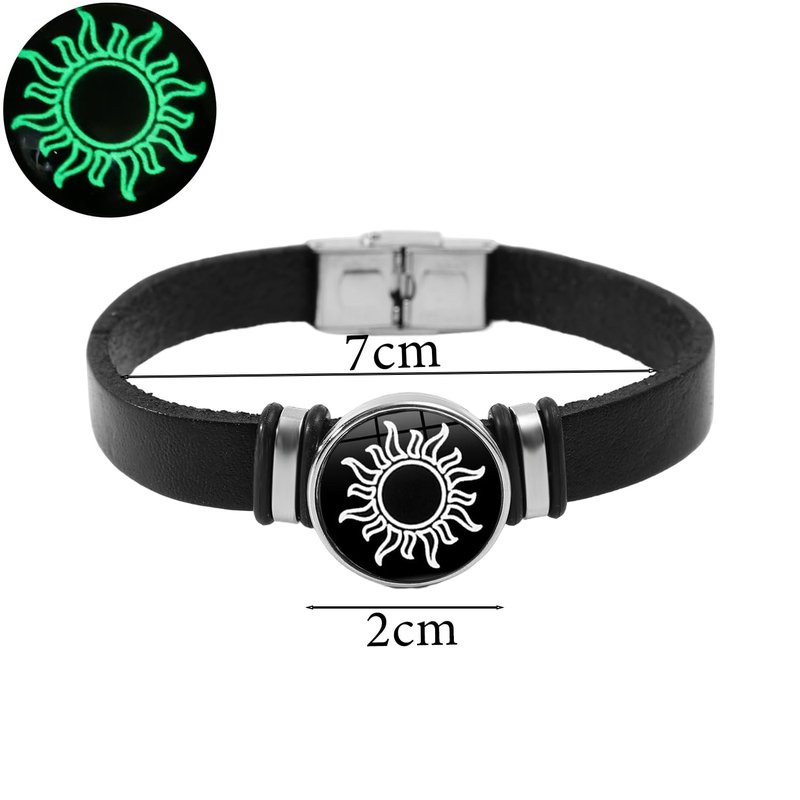 1pcs Couples Leather Strap Bracelet Women Lover Luminous Sun Moon Rope Bracelets Charm Friendship Party Jewelry Gift,Night Light Sun,6.5 * 7 * 2cm