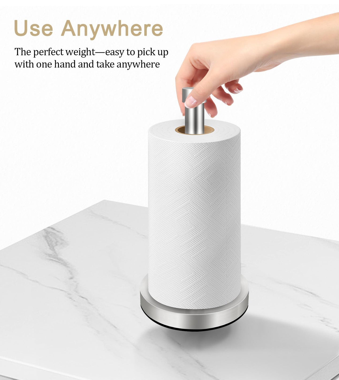 VOTZAAQ Silver Paper Towel Holder Countertop, Stainless Steel Standing Paper Towel Holder with Sturdy Non-Slip Base, for One-Handed Operation, Brushed Nickel