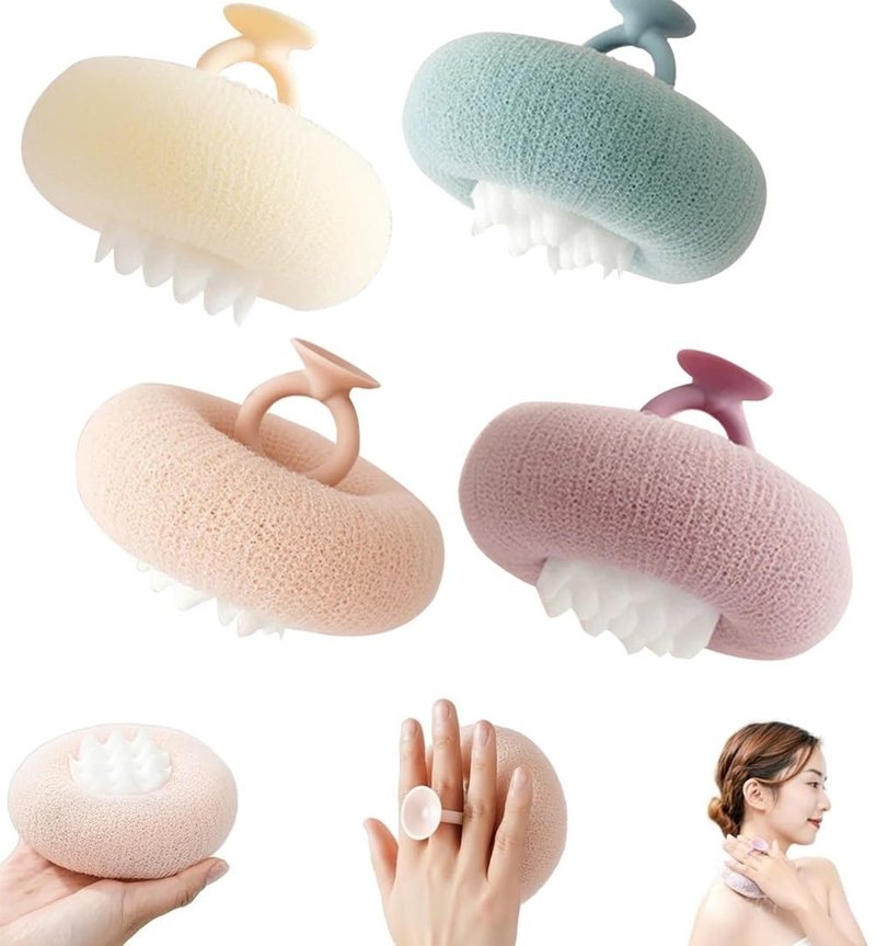 4 PCS 2-in-1 Sunflower Bath Ball Super Soft Sunflower Suction Cup Bath Ball Exfoliating Bath Sponge Cleaning Brush with Suction Cup Shower Sponges Bath Sponges Back Scrubber Shower Puffs for Women Men
