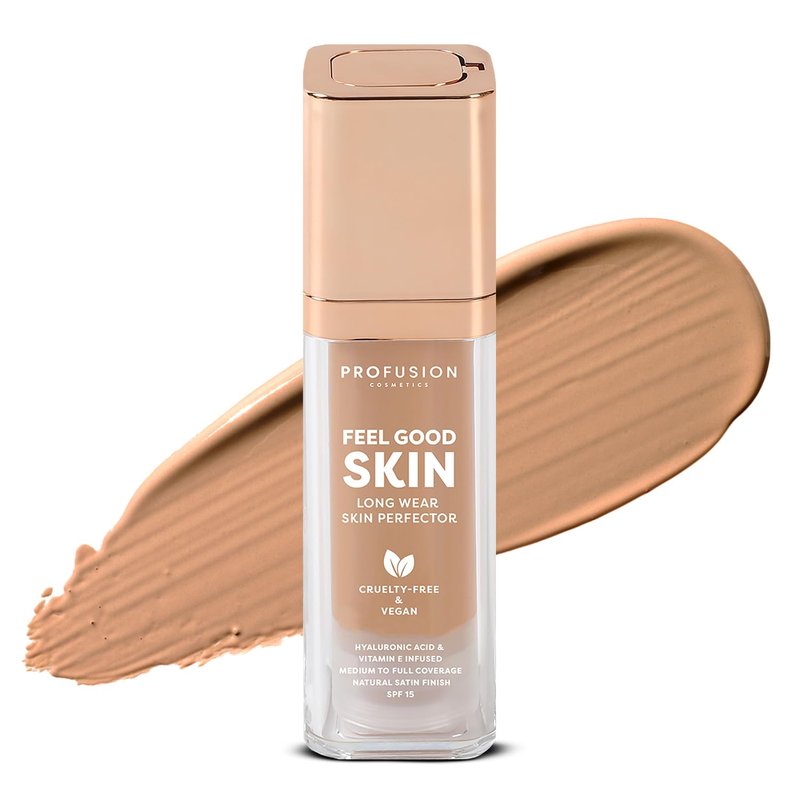 Profusion Cosmetics Feel Good Skin Foundation – Radiant Satin Finish, Buildable Coverage with SPF 15 Sun Protection, Hydrating, Lightweight, Vegan & Cruelty-Free Makeup (Tan 400, 1)