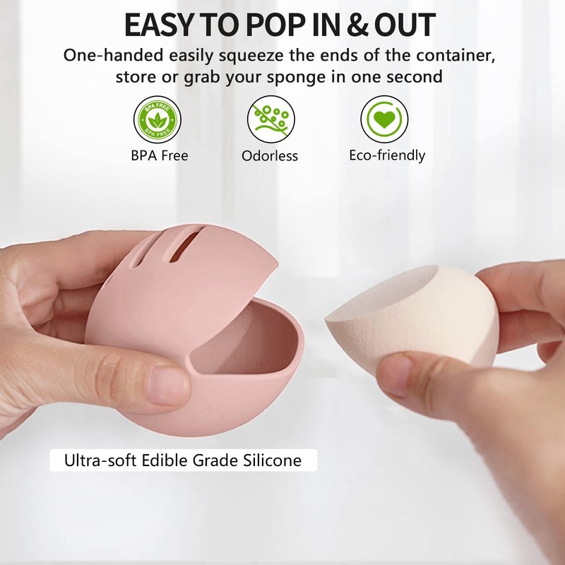 Fauxomor 2 Pcs Makeup Sponge Holder,Double-Sided Breathable Silicone Beauty Make Up Blender Case for Travel or Daily,Shatterproof Make-up Travel Case Quick Drying Easy to Carry,Grey+Pink