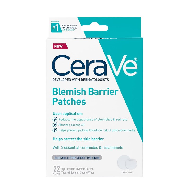 CeraVe Hydrocolloid Blemish Patches - Oil Absorbing Spot Treatment with Ceramides & Niacinamide | 22 Count, Ultra-Thin, Sensitive Skin Friendly