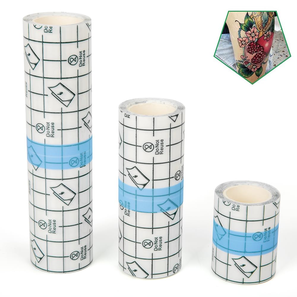Flatoedu 3 Rolls Tattoo Aftercare Bandage - Waterproof Transparent Film for Tattoo Initial Healing and Skin Repair Adhesive Tattoo Supply Wrap Second Skin Tattoo Cover (2 Inch, 4 Inch, 6 Inch)
