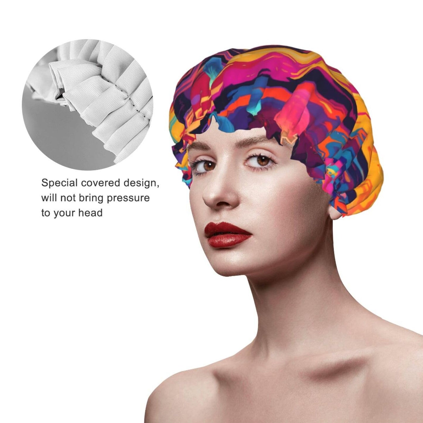 Art Universe Planets Shower Cap for Women Double Layer Waterproof Reusable Shower Caps Adjustable Elastic Band Quick Drying Bath Hair Hat Protector with PEVA Lined for Spa Salon Bathing Hats