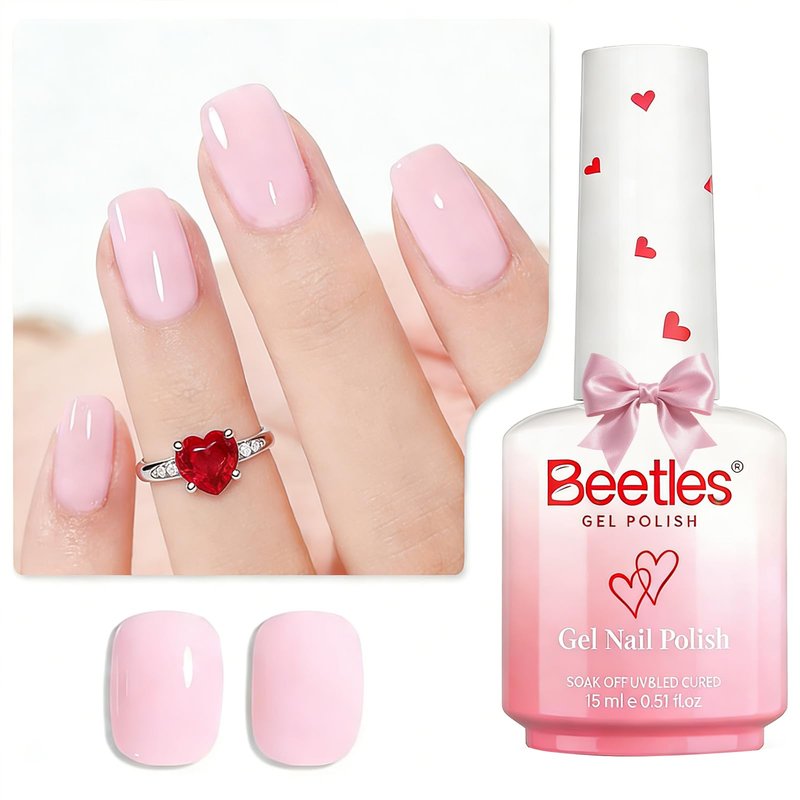 Beetles Barely Pink Gel Polish - 15ml/0.51 Fl Oz Large Capacity, Light Pink Gel Nail Polish for Summer Nails, Pastel Nail Art Salon Long Lasting Soak Off UV LED Nails Lamp