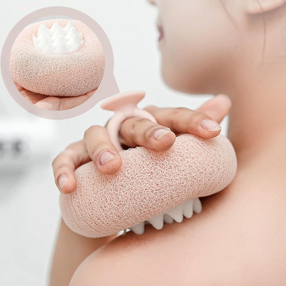 Super Soft Sunflower Suction Cup Bath Ball, 2-in-1 Shower Scrubber Sponge for Body, Upgraded Sponge Mesh Pouf Bath Ball, Magic Exfoliating Bath Sponge Shower Ball for Women Men Shower (Purple+Green)