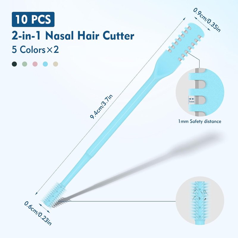 Nasal Hair Cutter - 10 Pcs 2-in-1 Double-Sided Nose Hair Trimmer | 360° Rotating Manual Design for Men & Women