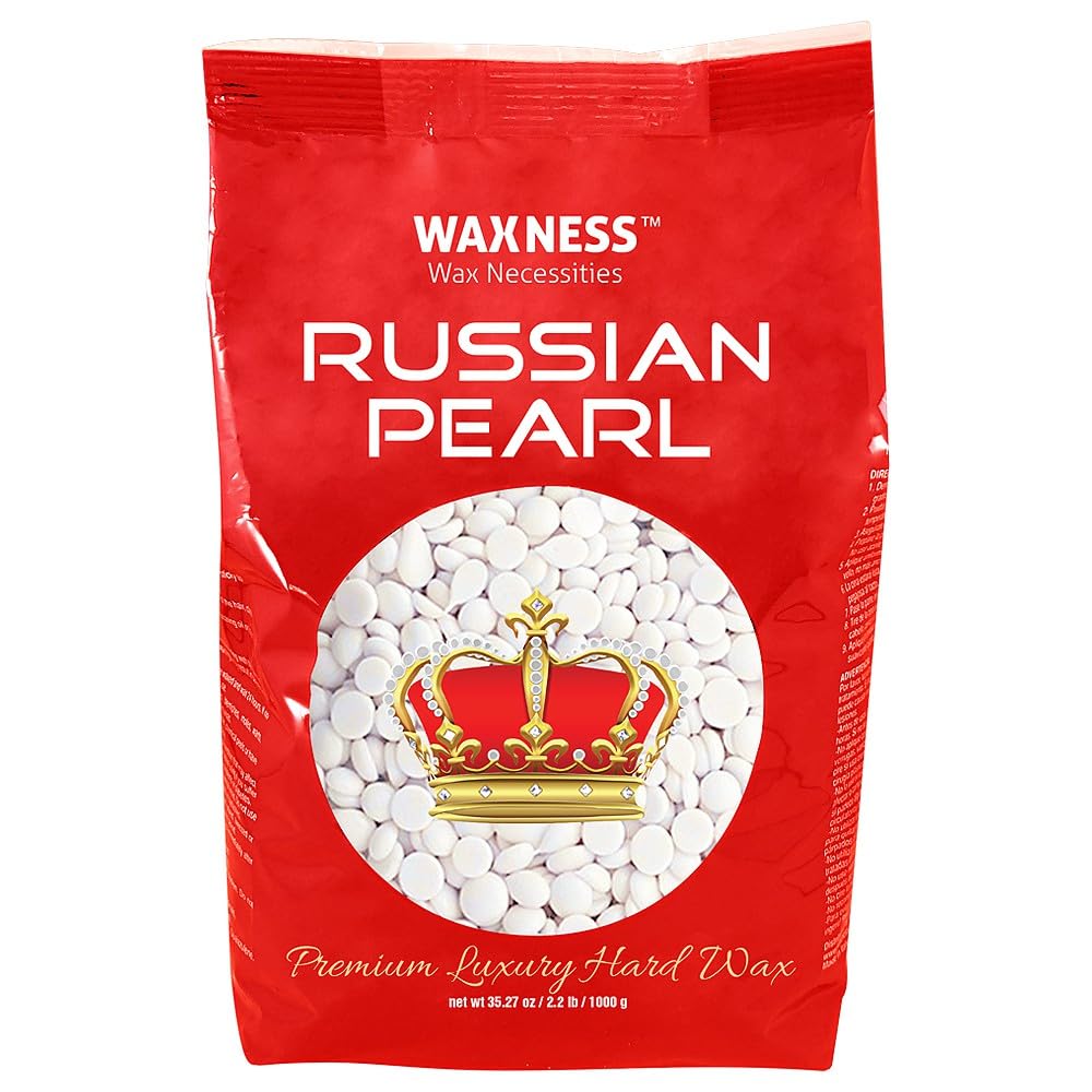 Waxness Russian Pearl Hard Wax Beads 2.2 lb (1 kg) Pack of 2 – Rosin-Free Stripless Hard Wax with Creamy Texture and Skin Visibility, Professional Use – Made in Italy