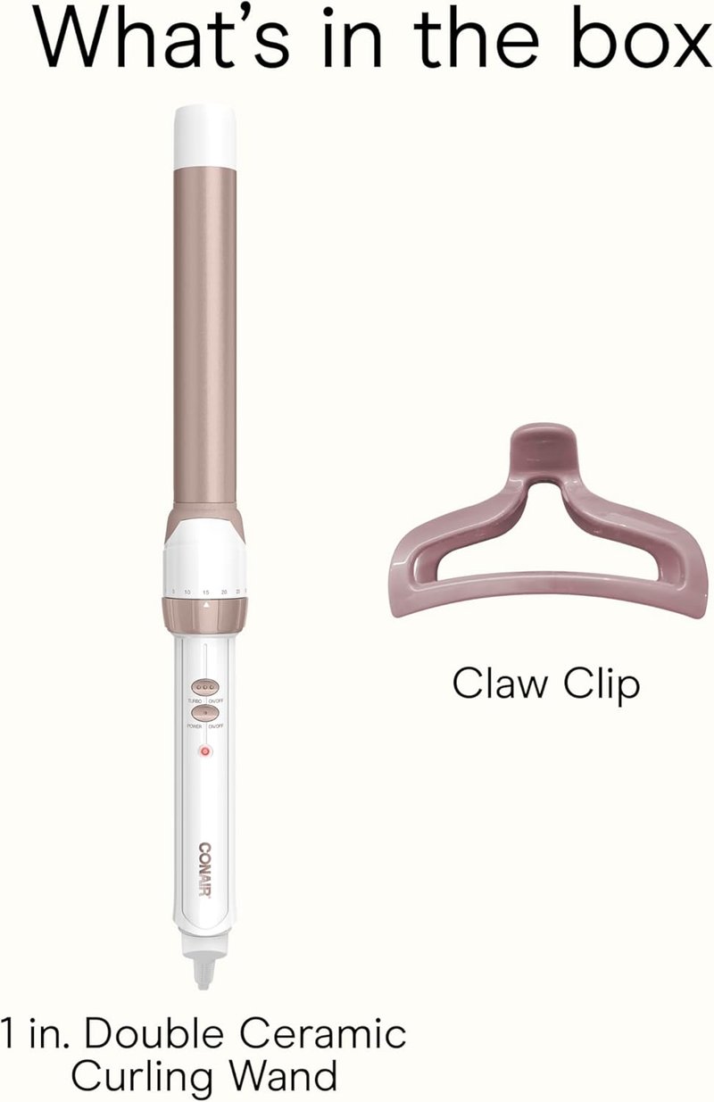 Conair Double Ceramic 1-Inch Curling Wand - Flawless Waves for Medium & Long Hair | 30 Heat Settings, White