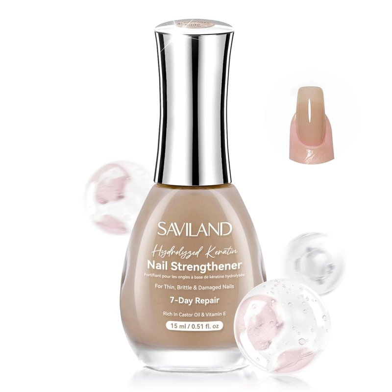 SAVILAND Nail Strengthener Nude 1Pcs 15ml & 6pcs Ombre Nail Polish Sets: Charm Pink Blue Gold Purple Ombre Summer Fingernail Polish