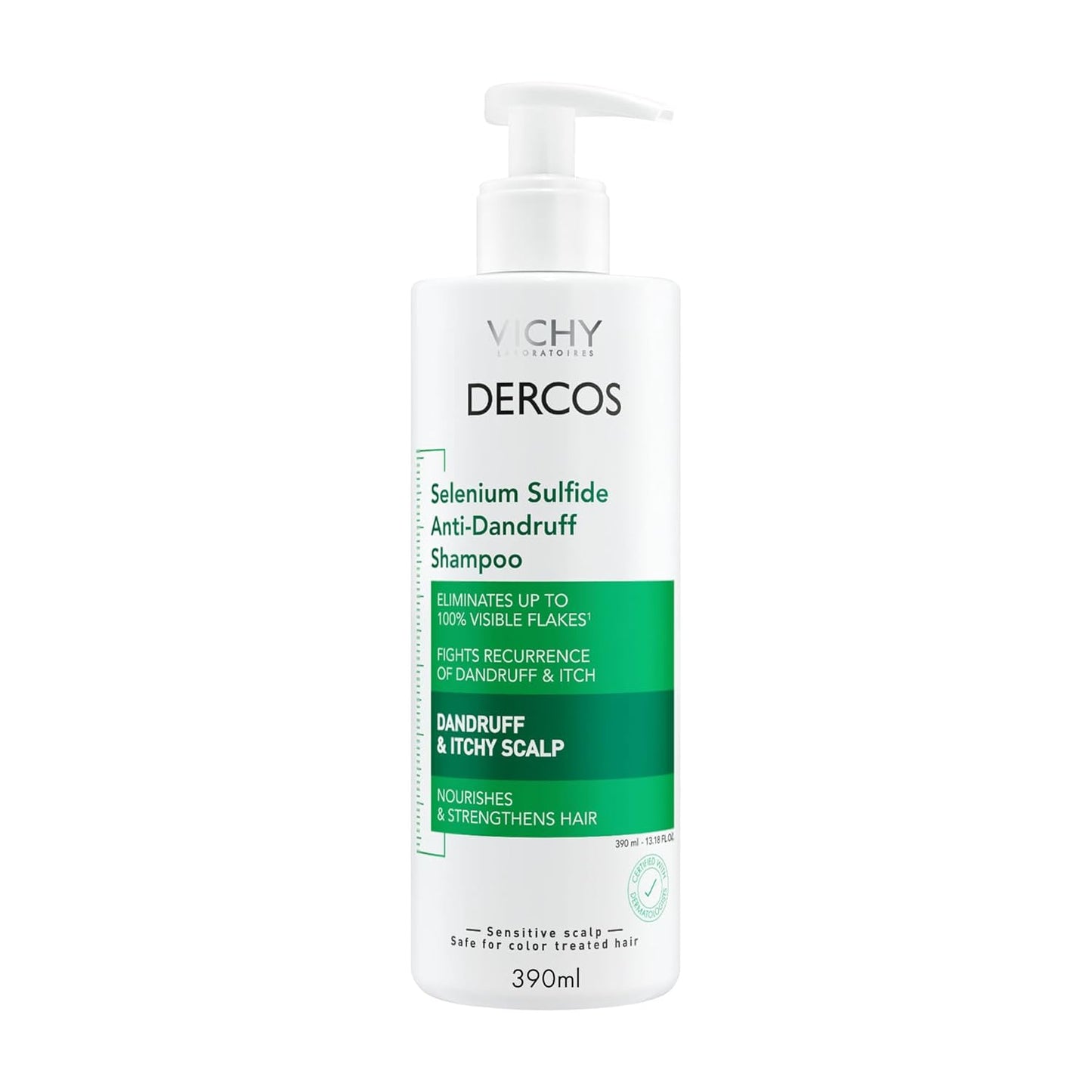 Vichy Dercos Dandruff Shampoo - Clinical Strength Itchy Scalp Treatment with Selenium Sulfide & Niacinamide | Color Safe, 13.5 oz