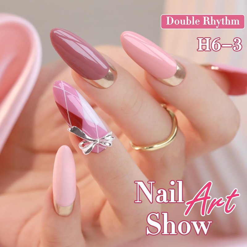 Double Rhythm Gel Polish Set - 6 Pcs Hema-Free Soak Off Nail Art Kit | Neutral Milky Colors (Nude Pink, Rose, Burgundy) 0.50 OZ