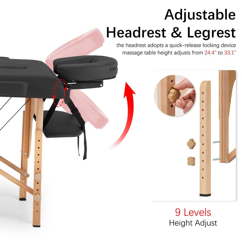 FDW Massage Bed Portable Massage Table 77" L 30" W 2" THK Lash Bed 2 Folding Height Adjustable PU Leather Spa Tables Foldable with Oxford Bag for Spa Footmassage Facial CareSpa Tattoo