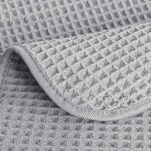 POLYTE Microfiber Lint Free Washcloth Face Towel, 13 x 13 in, 4 Pack (Waffle Weave)