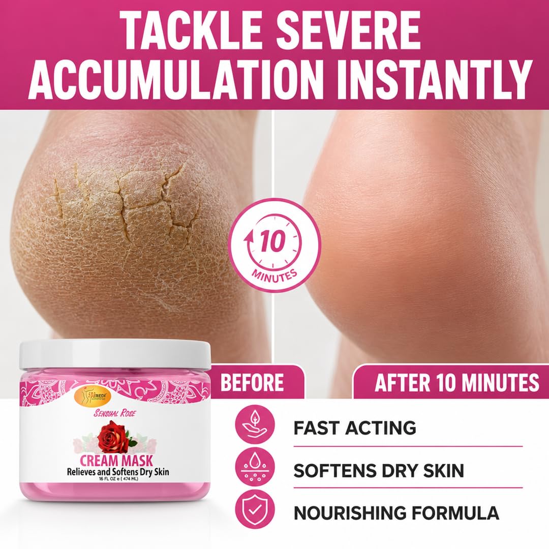 SPA REDI Professional Pedicure & Body Mask - A Concentrated Skin Repair Treatment So Potent, It Requires Gloves for a Visible Transformation on Tough Calluses and Severely Cracked Heels 16 Oz
