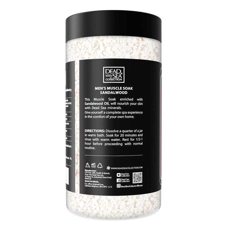 Dead Sea Collection Bath Salts for Men with Sandalwood Oil - Muscle Recovery Bath Soak – Mens Pure Dead Sea Salt for Soothing and Relaxing - 37 Oz