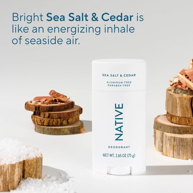 Native Deodorant Contains Naturally Derived Ingredients, 72 Hour Odor Control, Deodorant for Women and Men, Aluminum Free, Sea Salt & Cedar 2.3 oz (Pack of 2)