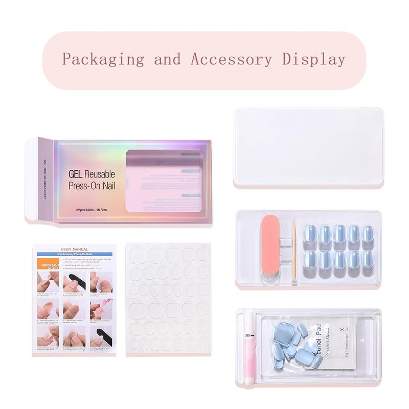 Press On Nails - Pink Horizon Reusable Soft Gel Kit | 32 Natural Stick-On Nails in 15 Sizes